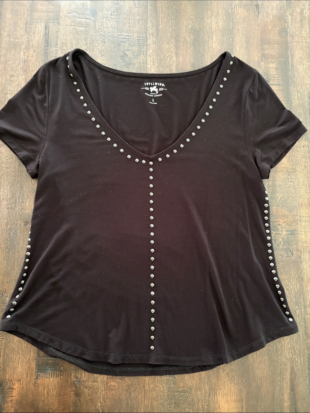 Idyllwind Black Short Sleeve Studded V-Neck Tee